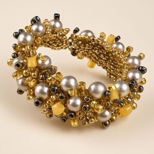 Artisan One of A Kind Handcrafted Elegant Colored Glass, Stone Bracelet 7"